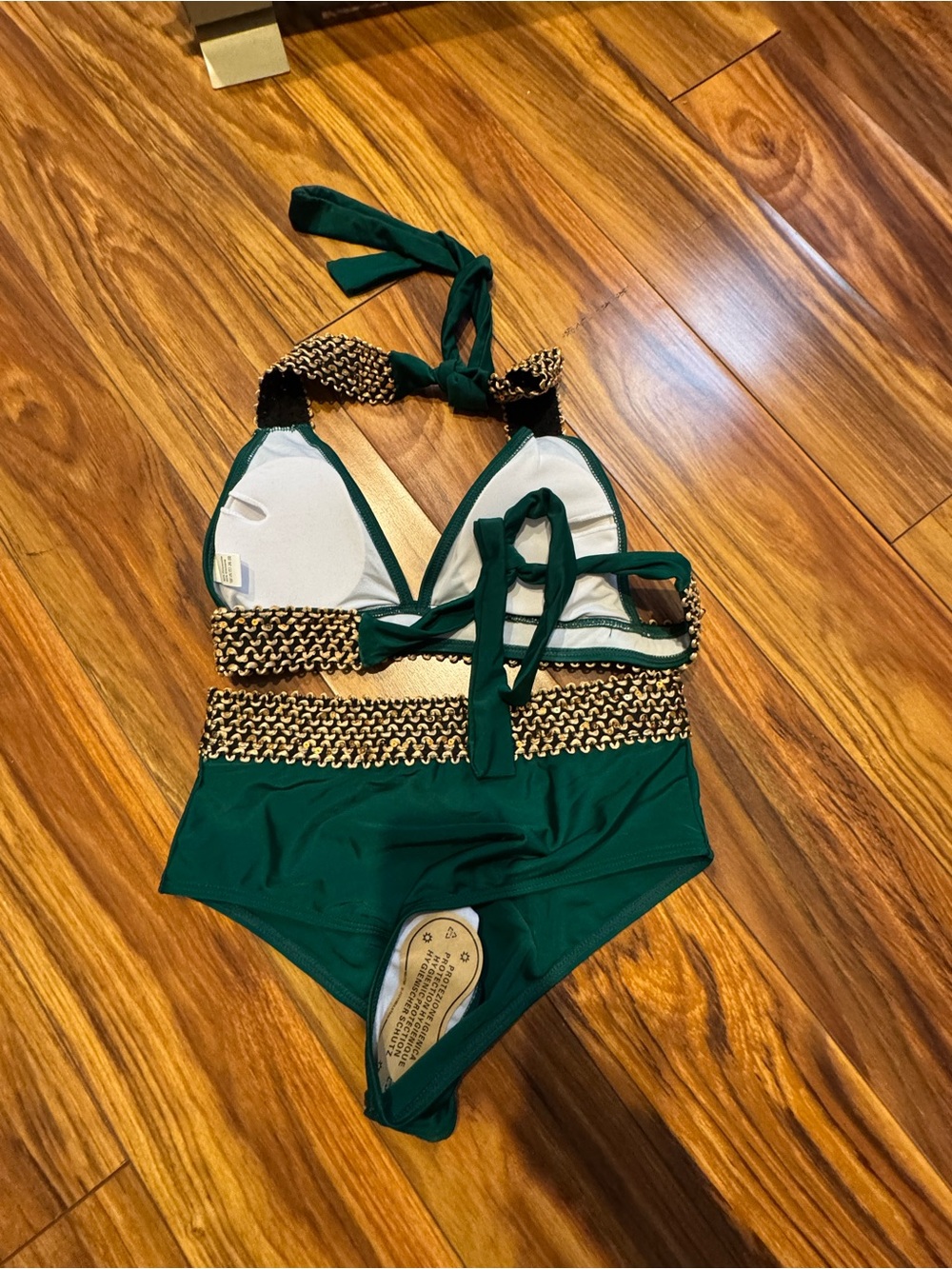 Green One-Piece Swimsuit with Woven Accent